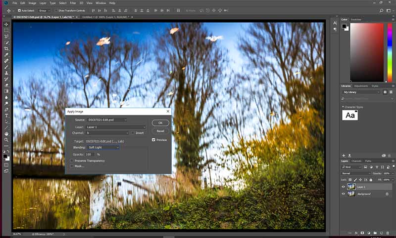 Photoshop screen with the lab color settings