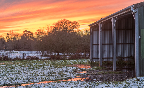 Sunset shot of Barn Hastings Meadow Stoke Poges