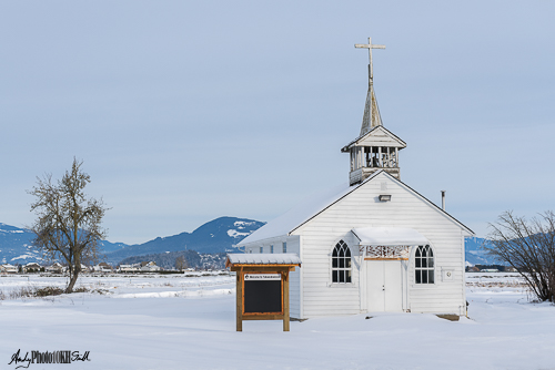 minimalist church in snow