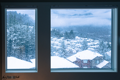 Snowy Canadian window scene