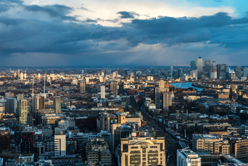 Rainclouds over the east-end of London