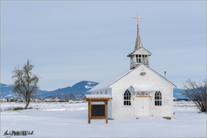 Small american Indian chapel in snow