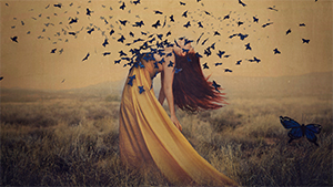 Stylistic image of woman and butterflies