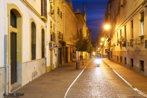 Yellow Street Scene with light traffic