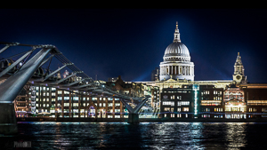 View of the Millennium Bridge and St Paul's Cathedral from the South Bank of the RiverThames