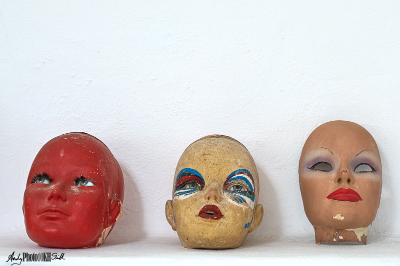 Dolls heads with scary eyes