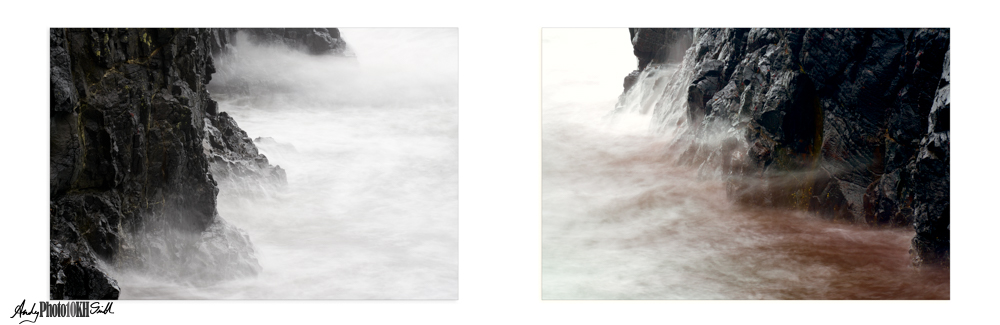 Waves crashing on cliffs diptych