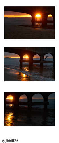 Three similar shots of the underside of Bournemouth pier