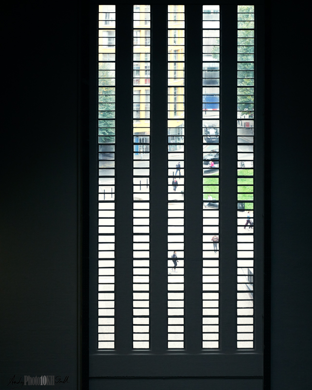 Famous multi-paned window above the entrance to the Tate Modern Turbine Hall