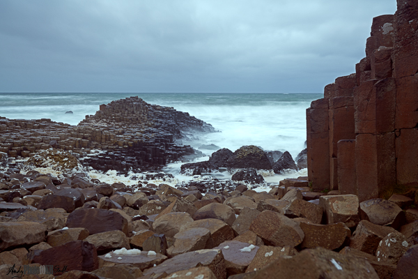 Side view of the Giant's Causeway County Antrim Northern Ireland foam from the poluted sea clearly visible