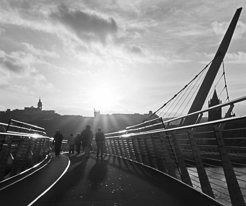 Black and white silhouette peace bridge Londonderry County Antrim Northern Ireland