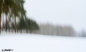 Impressionistic shot of seventeenth fairway under snow