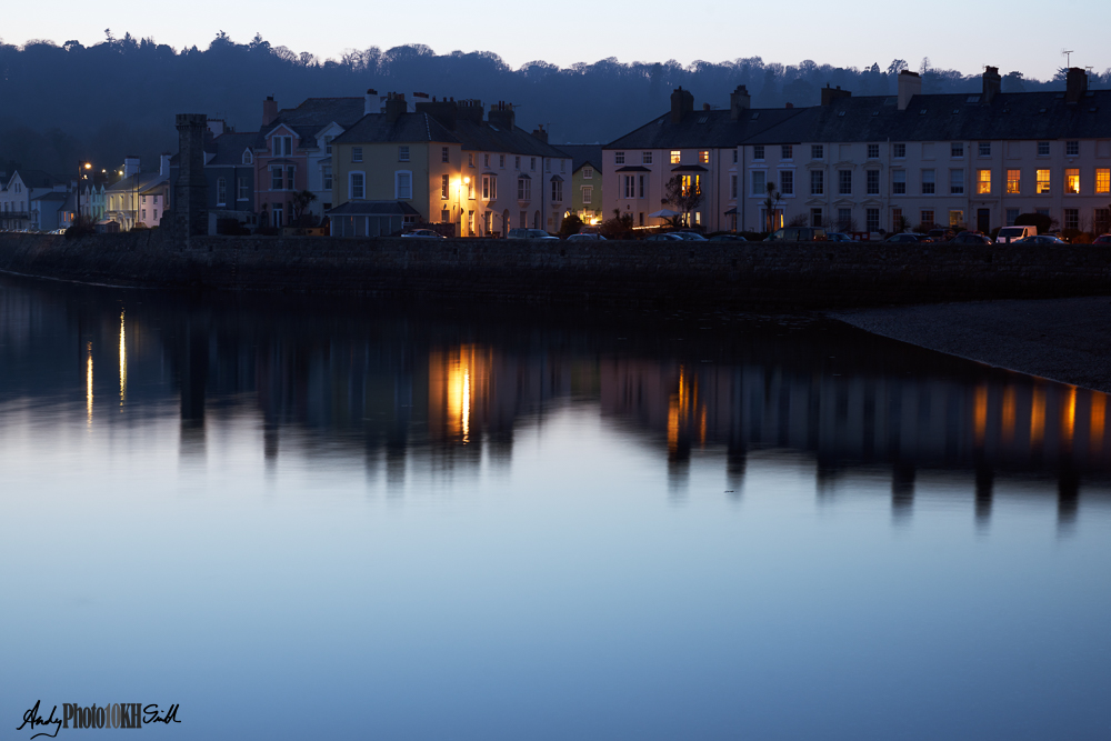 Low key image of Beaumaris seafront at lat evening