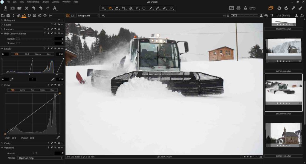 Capture One Pro screen shot of snow basher and neutral curves