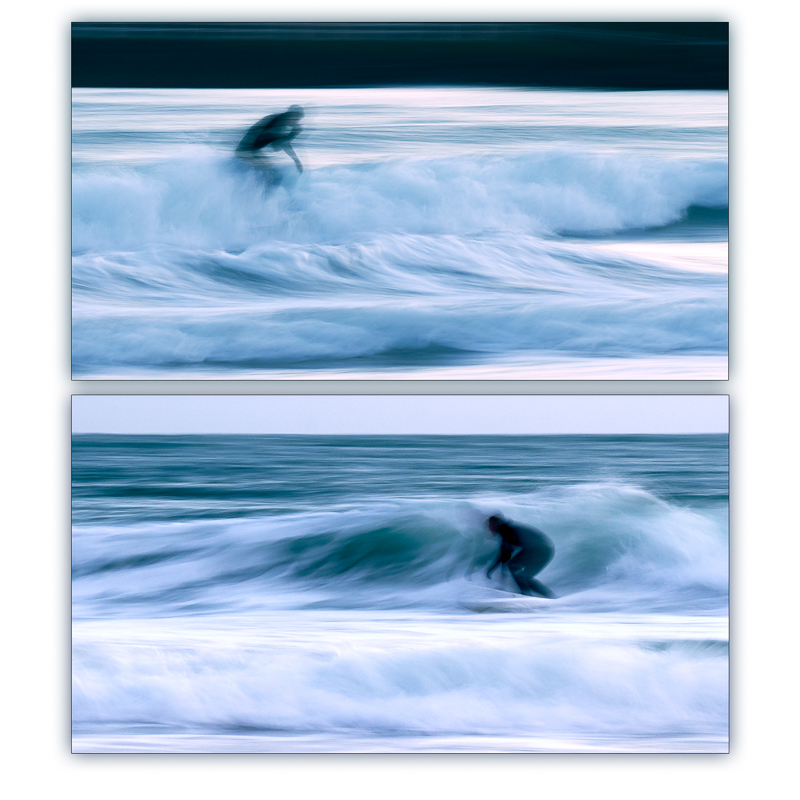 Diptych picture of two surfing images