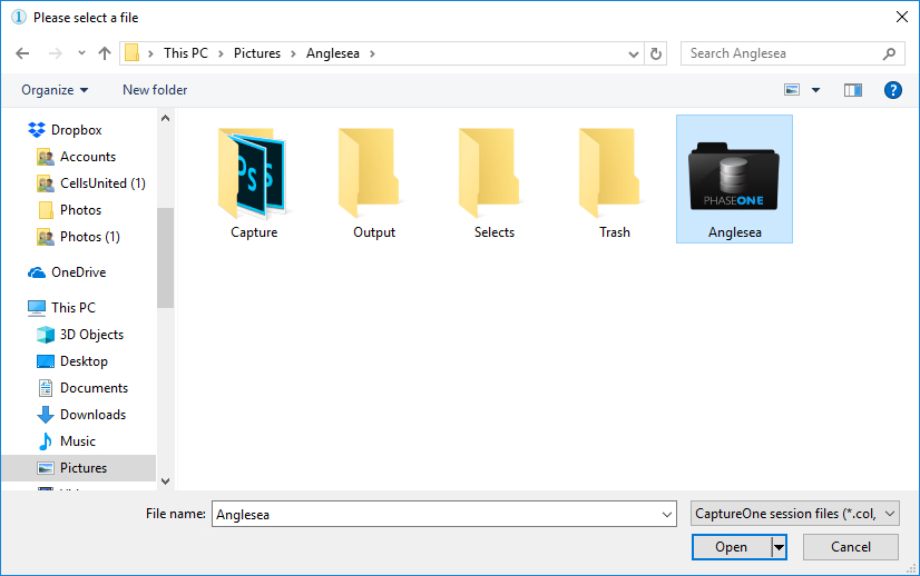 Session folder under Pictures on the main C: drive