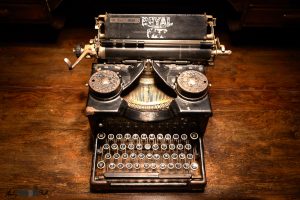 Typewriter on desk in