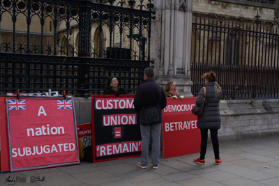 Protesters complaining about the lack of Brexit