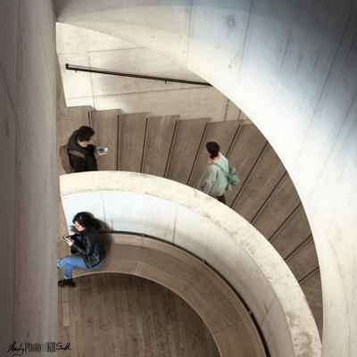 Descending the spiral staircase in the Tate Modern 