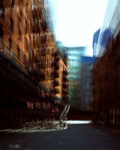 Multiple exposure of the courtyard behind the OXO Wharf