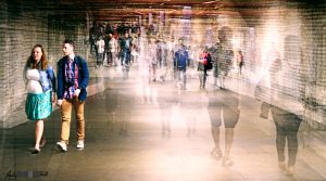 Multi-exposure of people in the tube tunnel