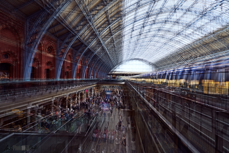 Impressionistic image of the top level of St Pancras Station