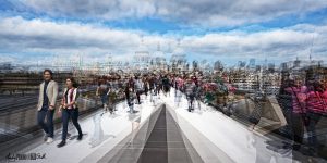 Straight and multi-exposure composite of Millennium bridge and St Paul's cathedral