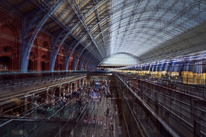 Impressionist image of St Pancrass Railway station and Champagne Bar