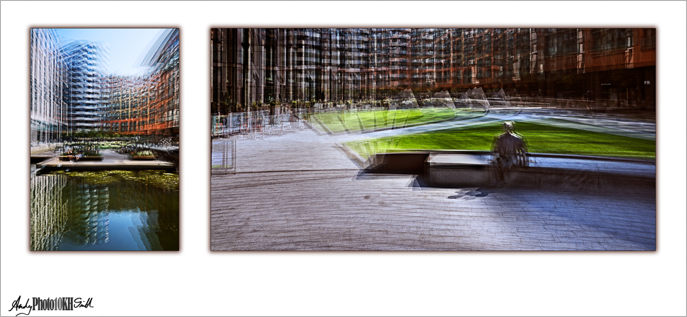 Uneven diptych of multiple exposure images