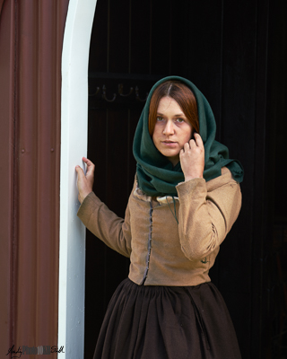 Woman leaving church