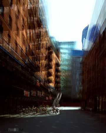 Impressionistic view of the cafe at OxoWharf