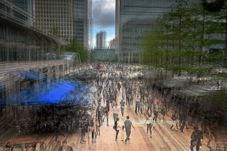 Impressionistic scene of London's Financial district