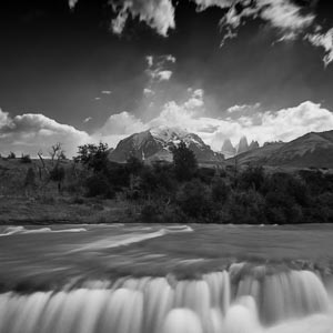 Waterfall foreground Torres del Paine Background