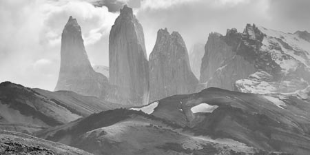 Monochrome mountain scene