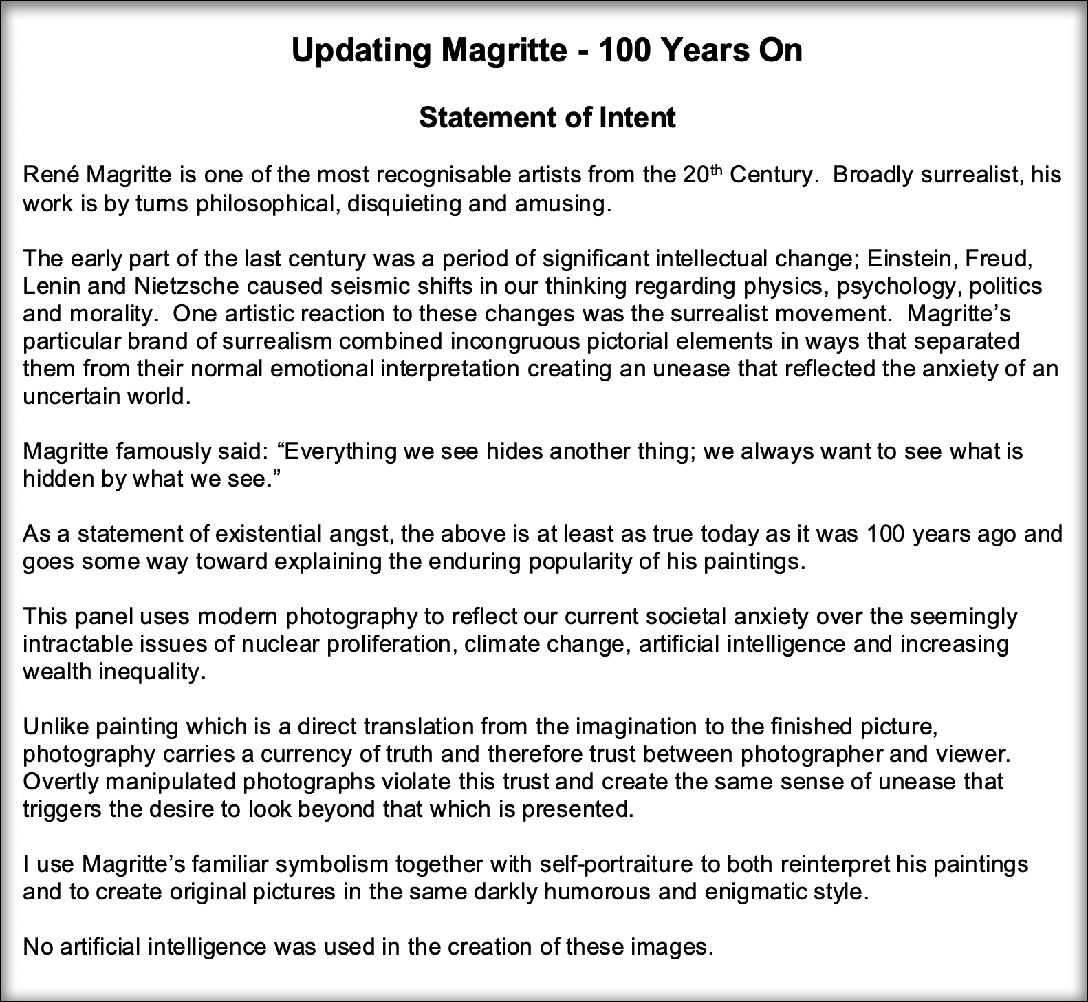 Updating magritte statement of intent ten thousand hours photography